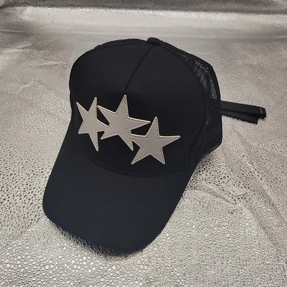 AMIRI Other - AMIRI White Leather 3 Star Black Trucker Hat